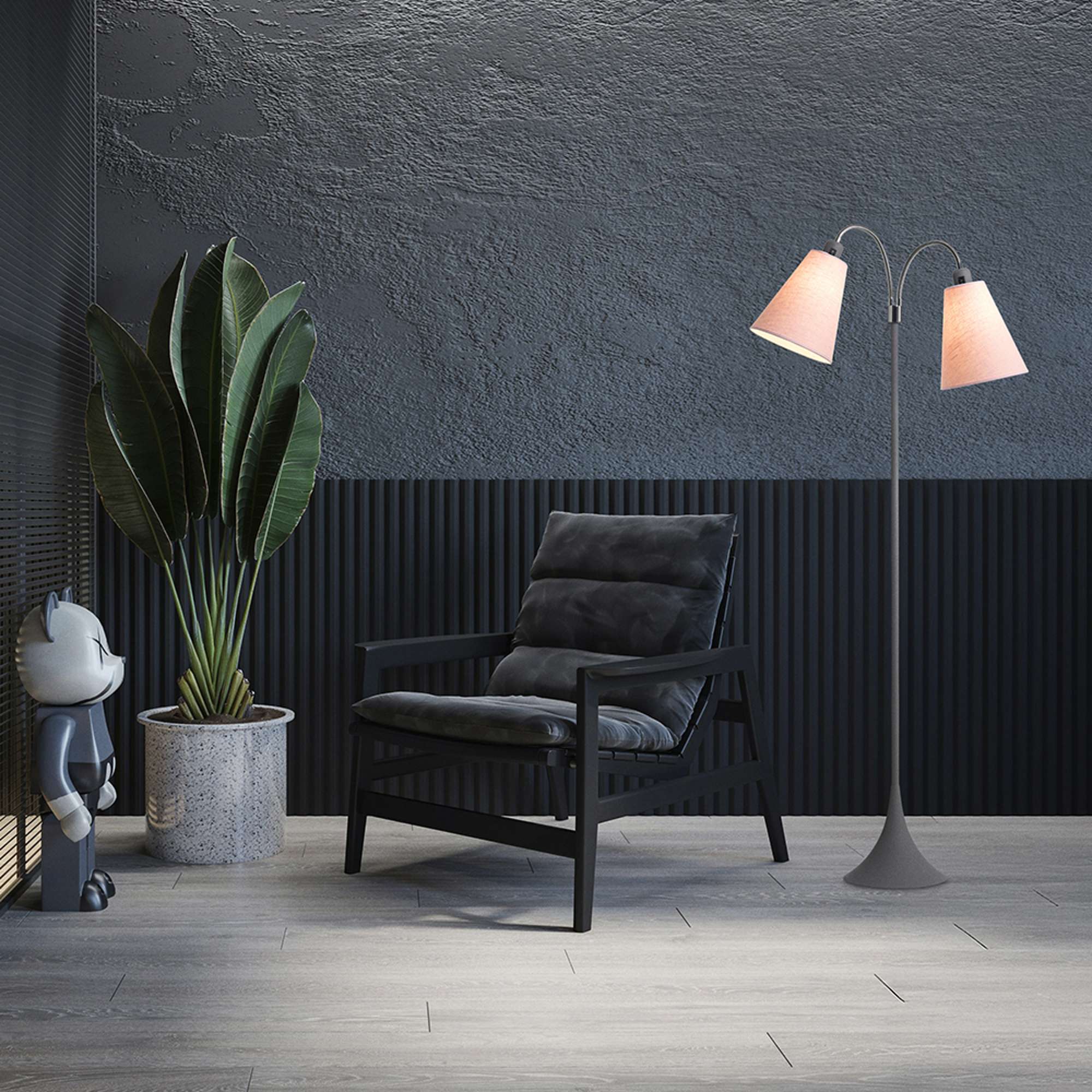 Fodgænger Gulvlampe Grå m/støvet rosa lampeskærme