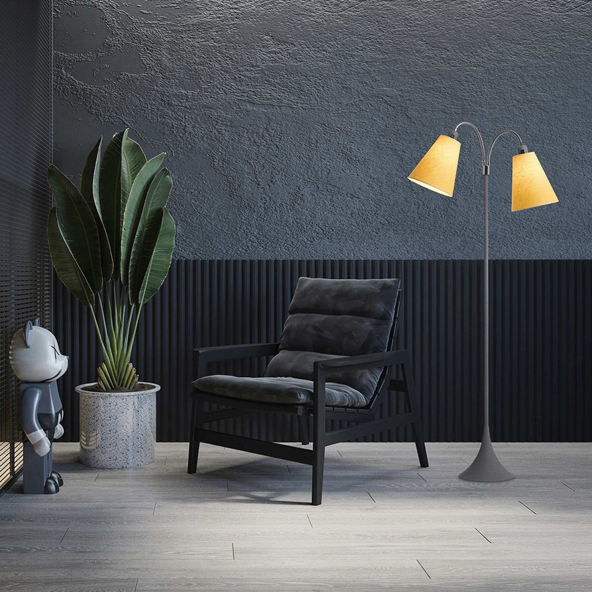 Fodgænger Gulvlampe Grå m/ananasgule lampeskærme