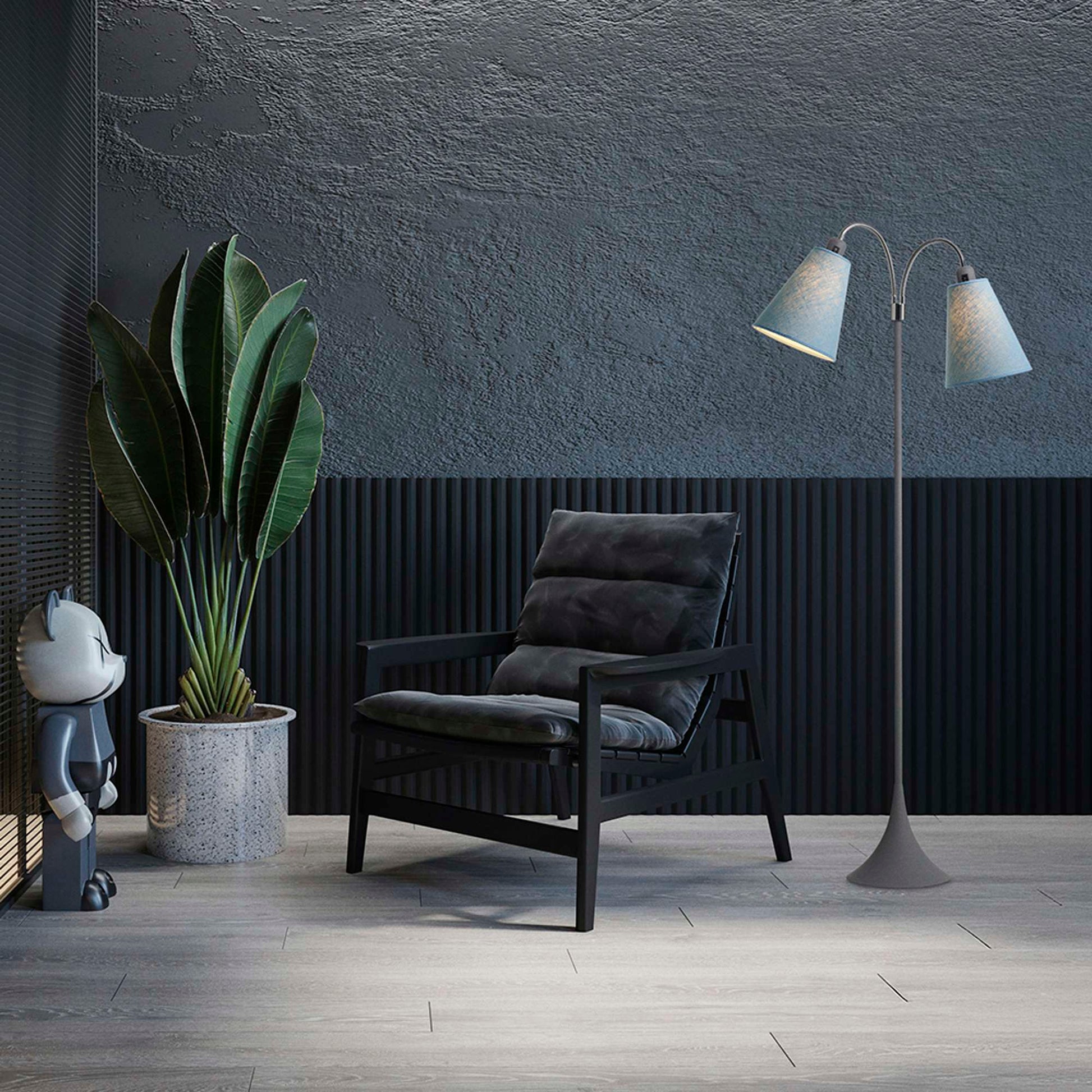 Fodgænger Gulvlampe Grå m/støvet blå lampeskærme