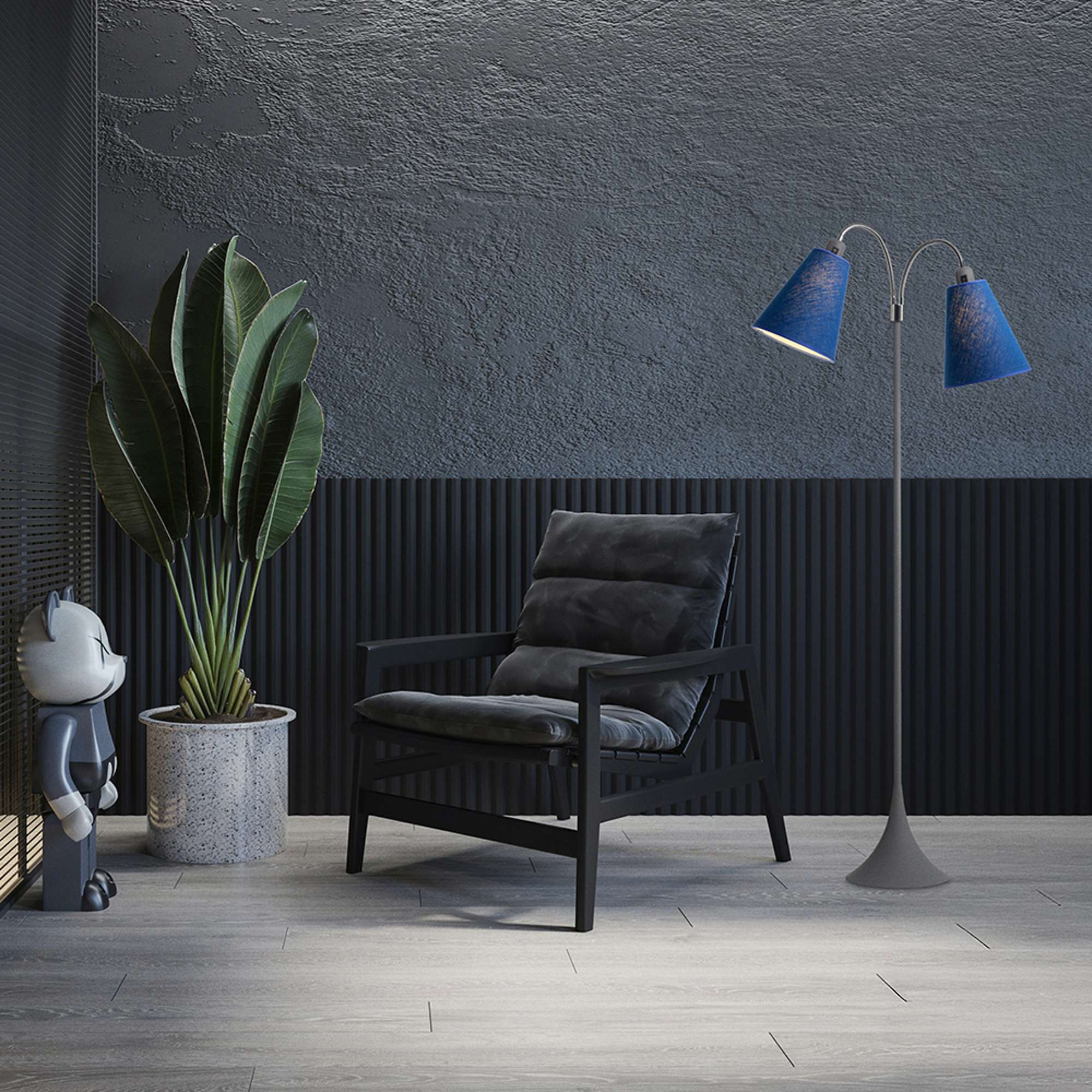 Fodgænger Gulvlampe Grå m/havblå lampeskærme