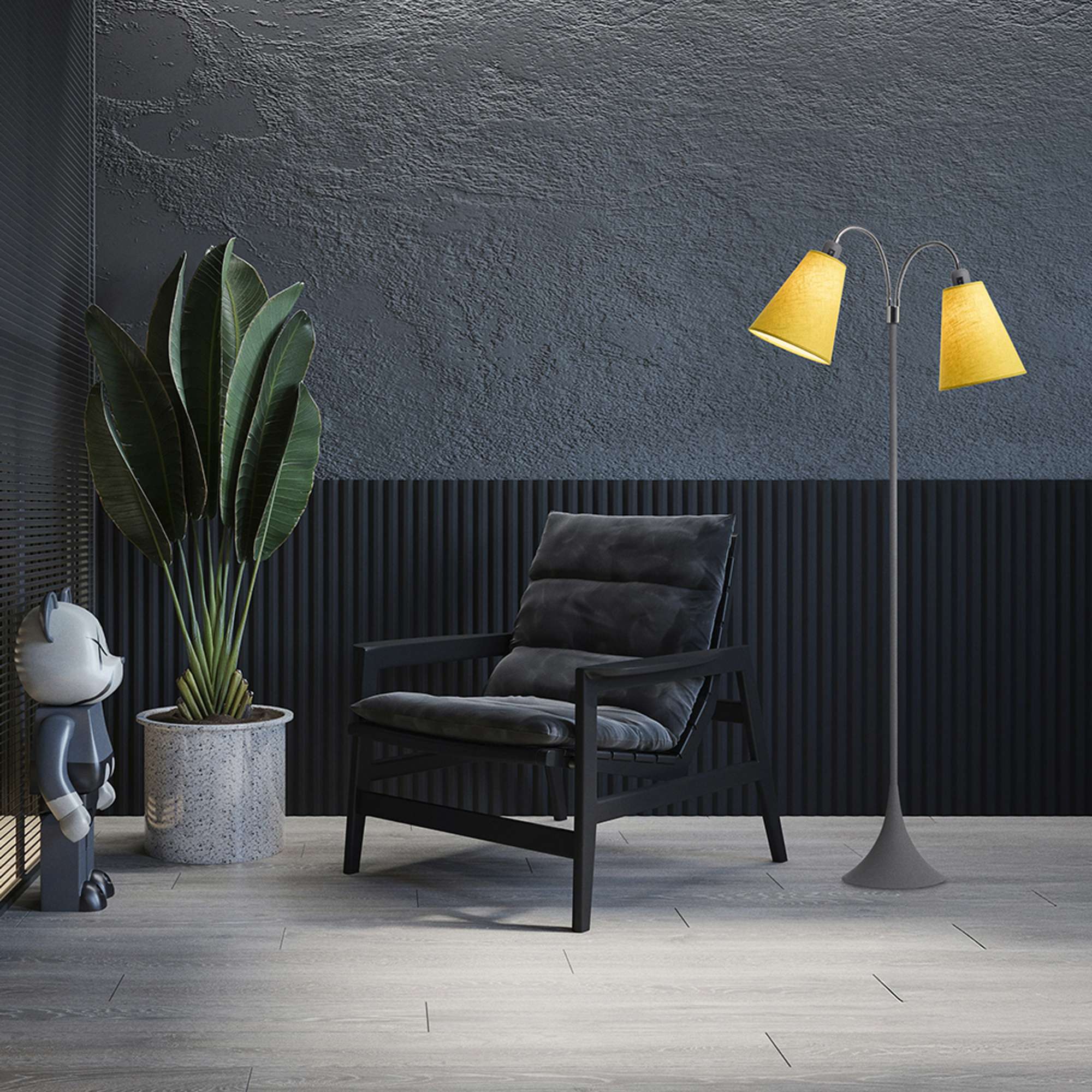 Fodgænger Gulvlampe Grå m/sennepsgul lampeskærme