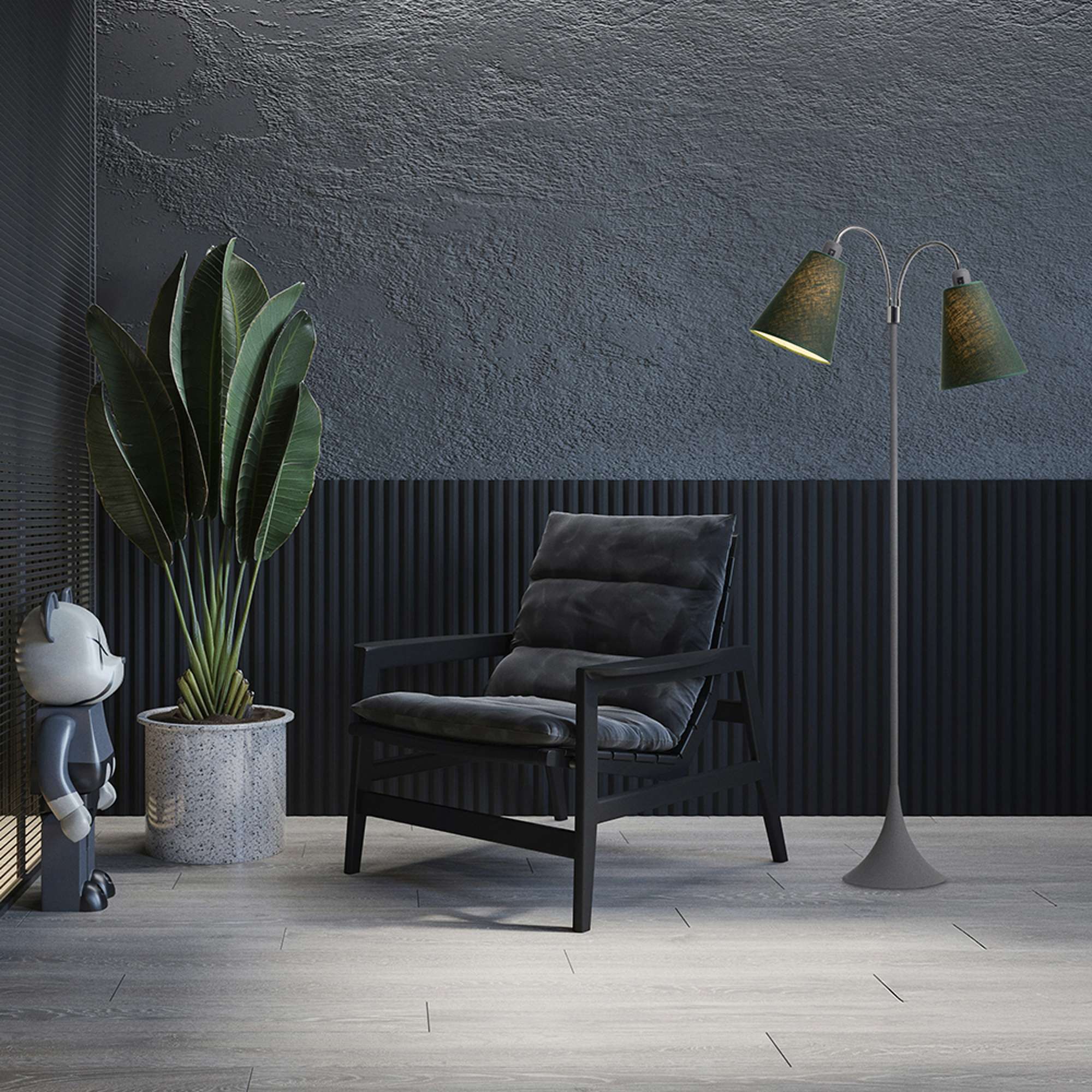 Fodgænger Gulvlampe Grå m/skovgrønne lampeskærme