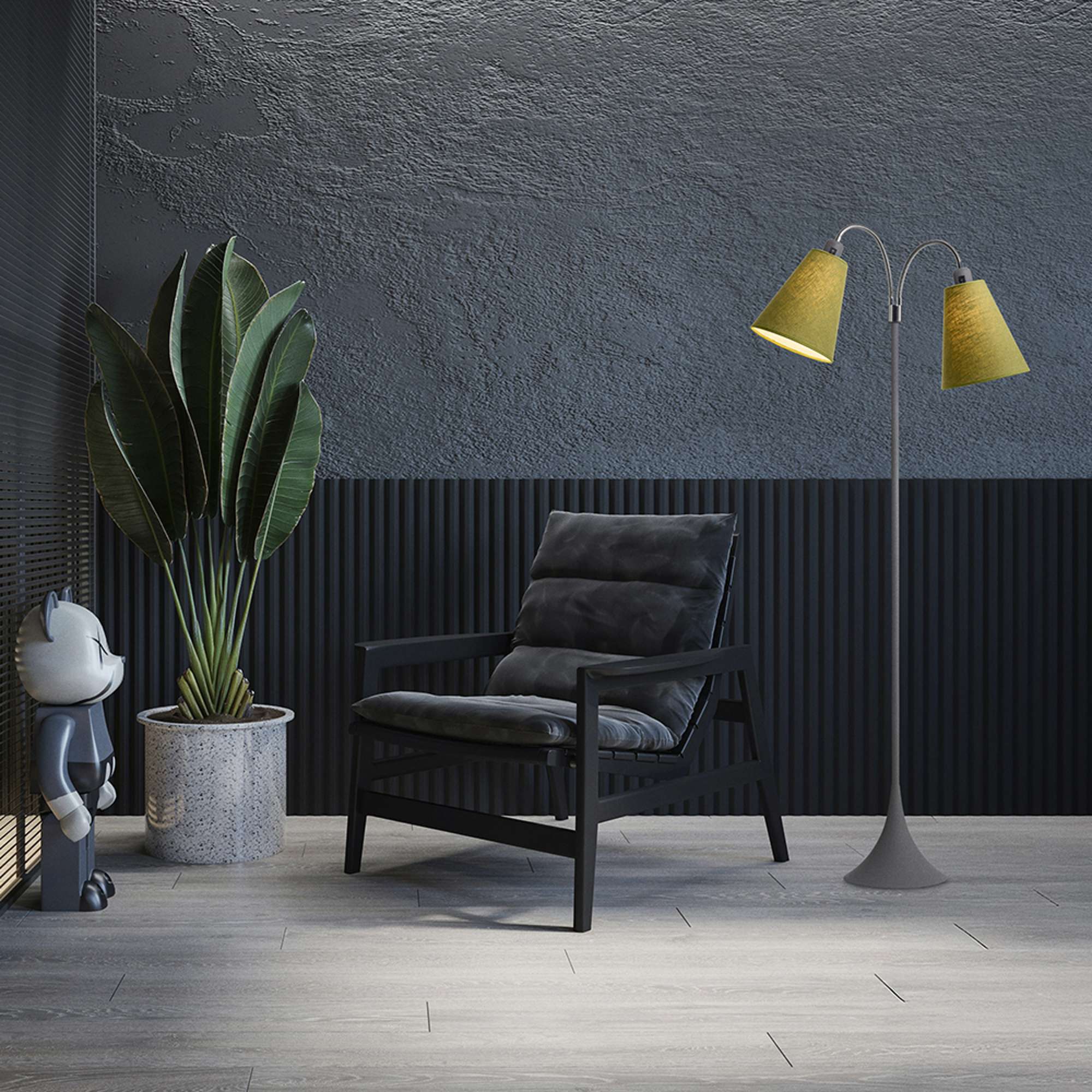 Fodgænger Gulvlampe Grå m/lys armygrønne lampeskærme