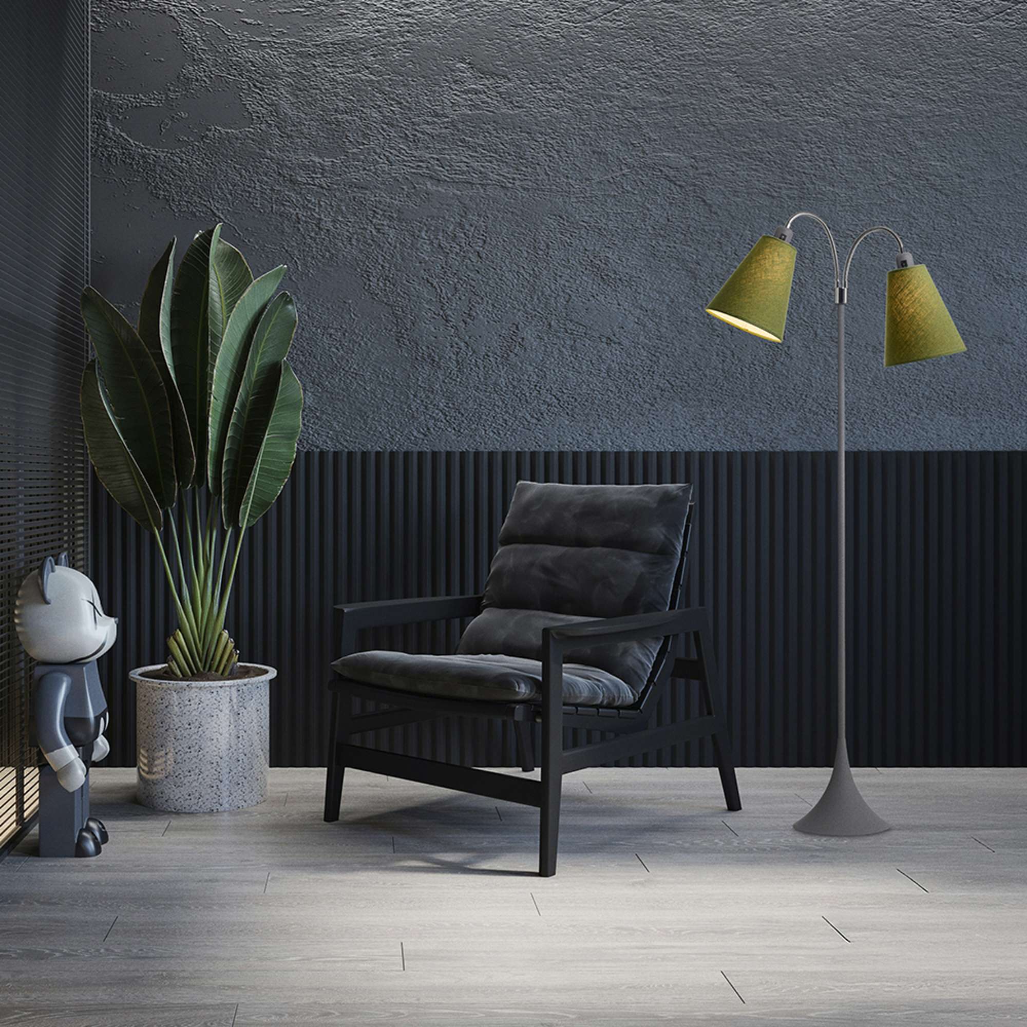 Fodgænger Gulvlampe Grå m/mørk armygrønne lampeskærme