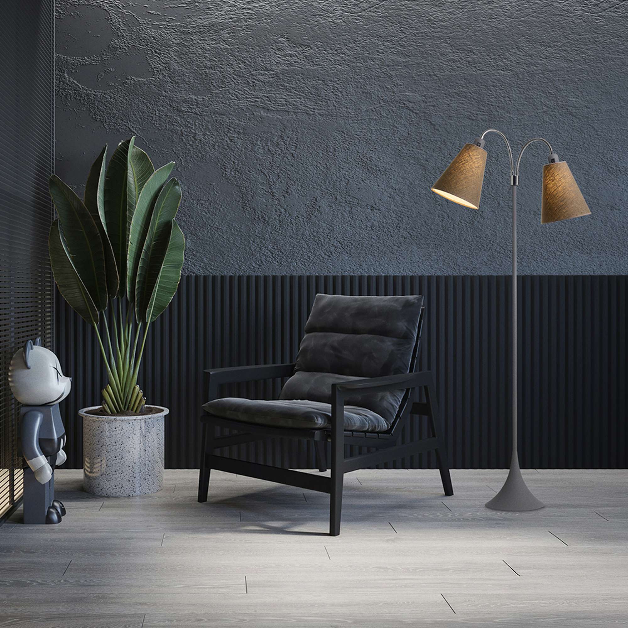 Fodgænger Gulvlampe Grå m/kakaobrune lampeskærme