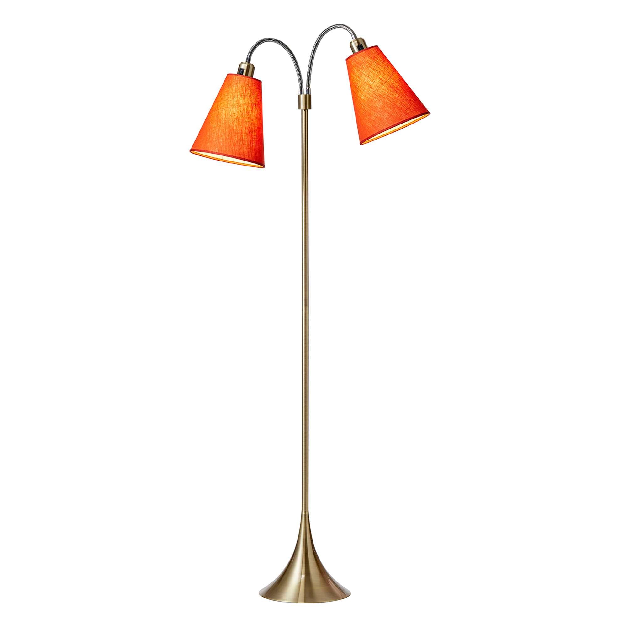 Fodgænger Gulvlampe Antik messing m/Orange lampeskærme