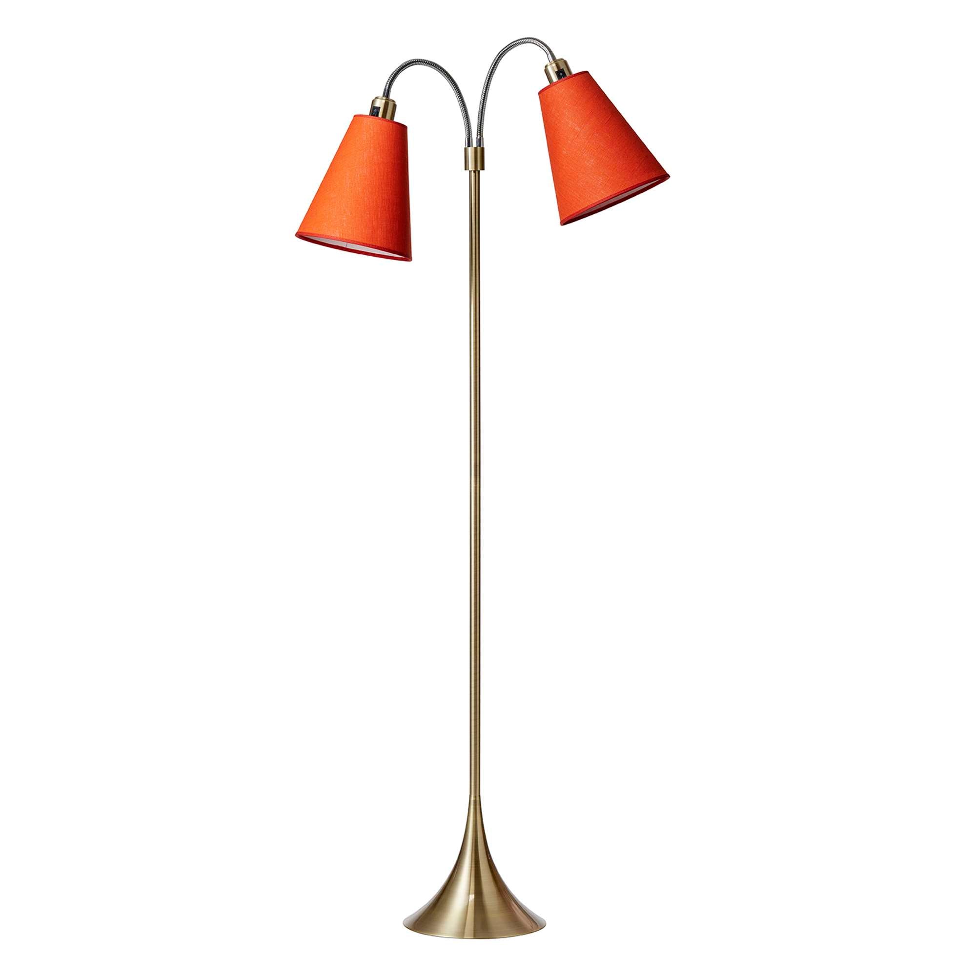 Fodgænger Gulvlampe Antik messing m/Orange lampeskærme