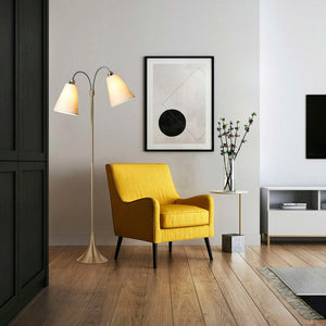 Fodgænger Gulvlampe Antik messing m/creme lampeskærme