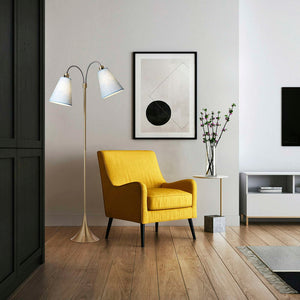 Fodgænger Gulvlampe Antik messing m/lyseblå lampeskærme