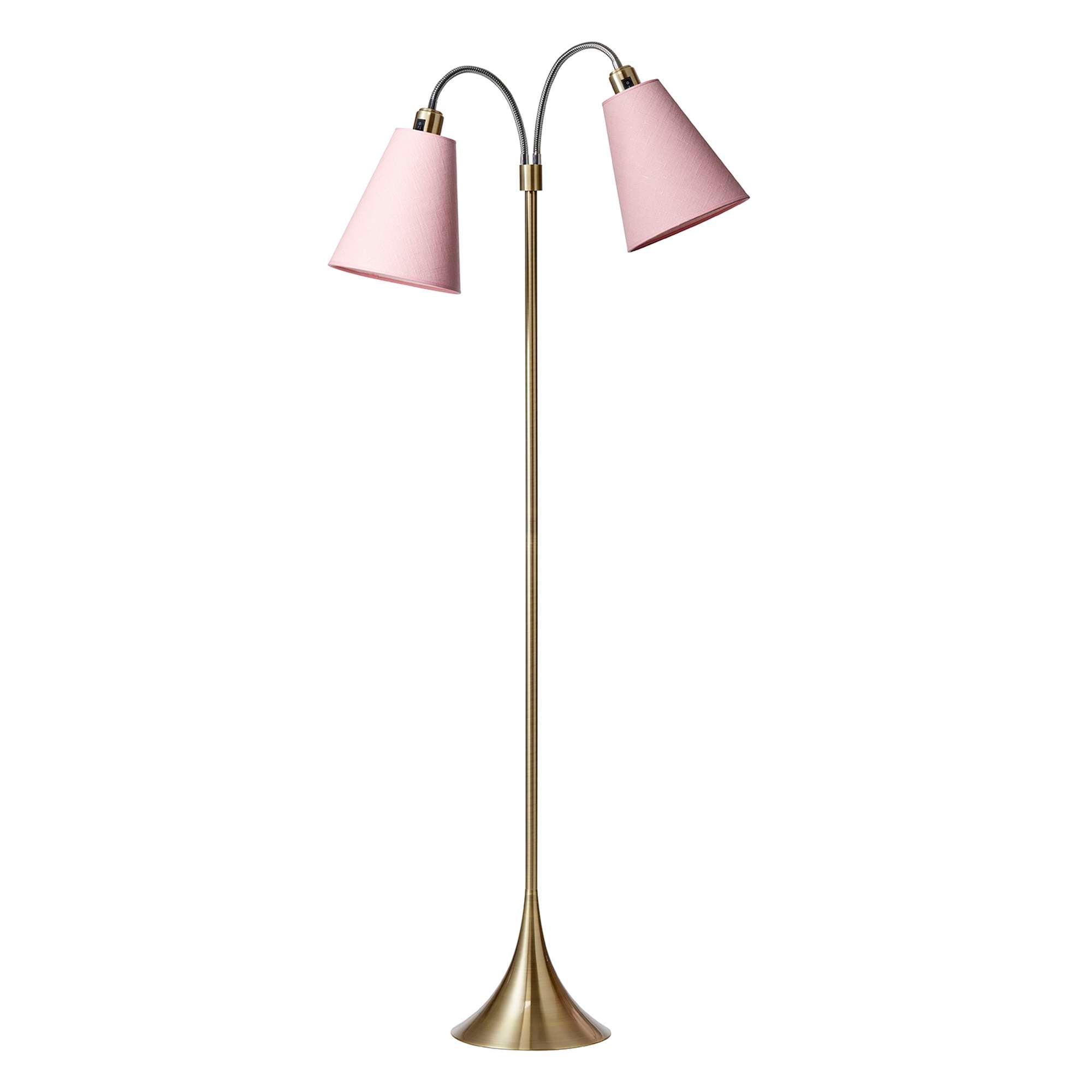 Fodgænger Gulvlampe Antik messing m/Pink lampeskærme