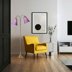 Fodgænger Gulvlampe Antik messing m/lilla lampeskærme