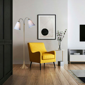 Fodgænger Gulvlampe Antik messing m/blå nistret lampeskærme