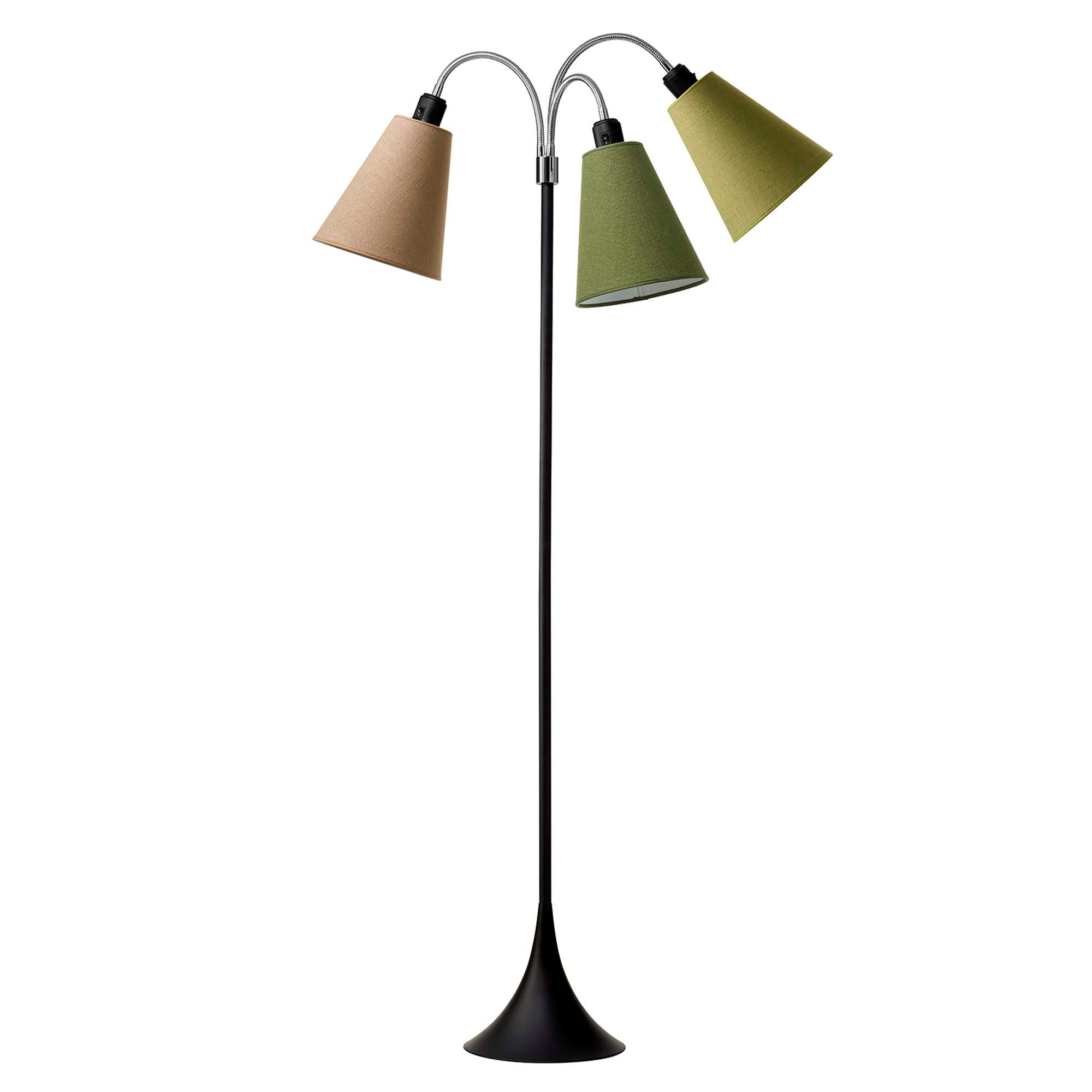 Trafik Gulvlampe Sort – m/nougat, mørk armygrøn og lys armygrøn lampeskærme