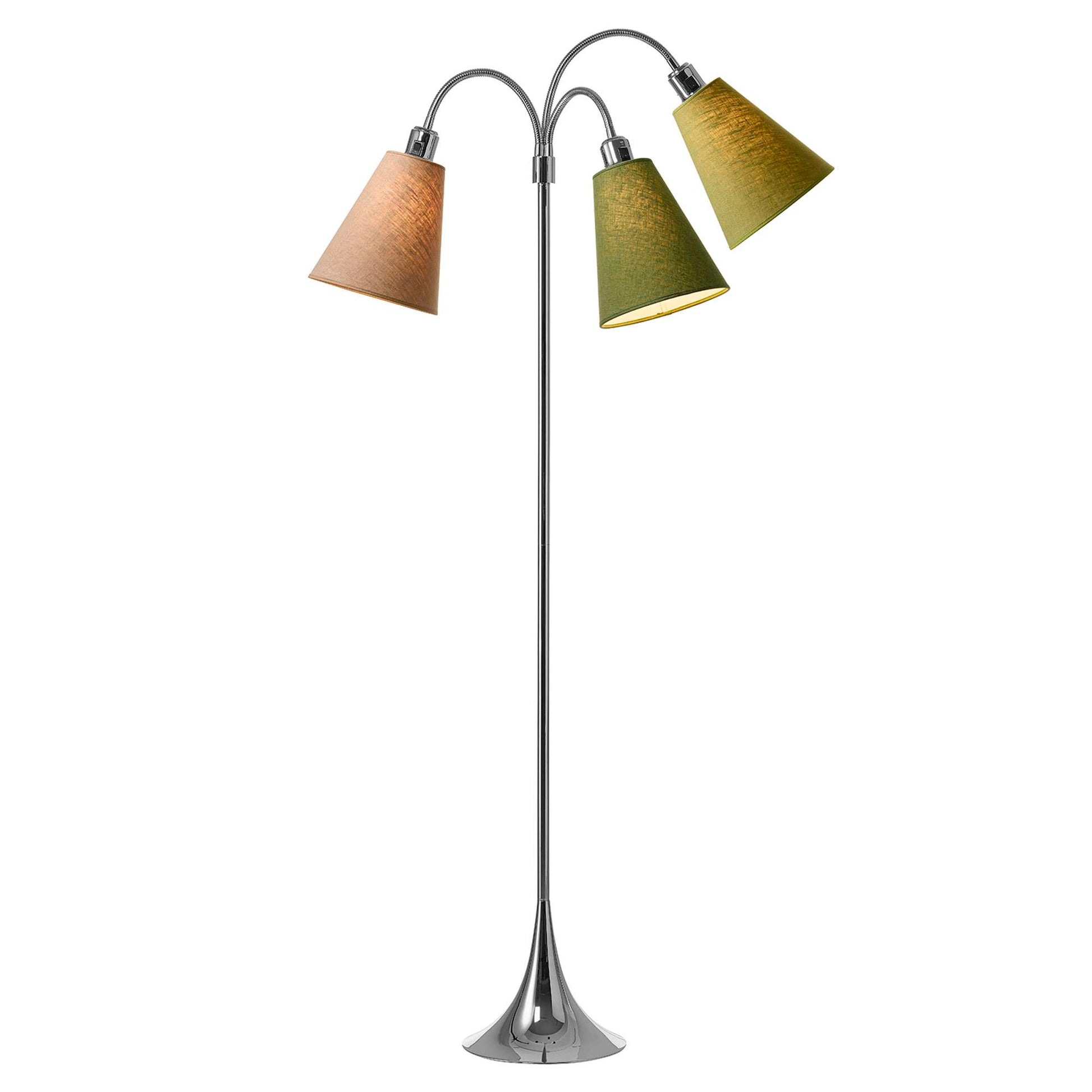 Trafik Gulvlampe Krom – m/nougat, mørk armygrøn og lys armygrøn lampeskærme