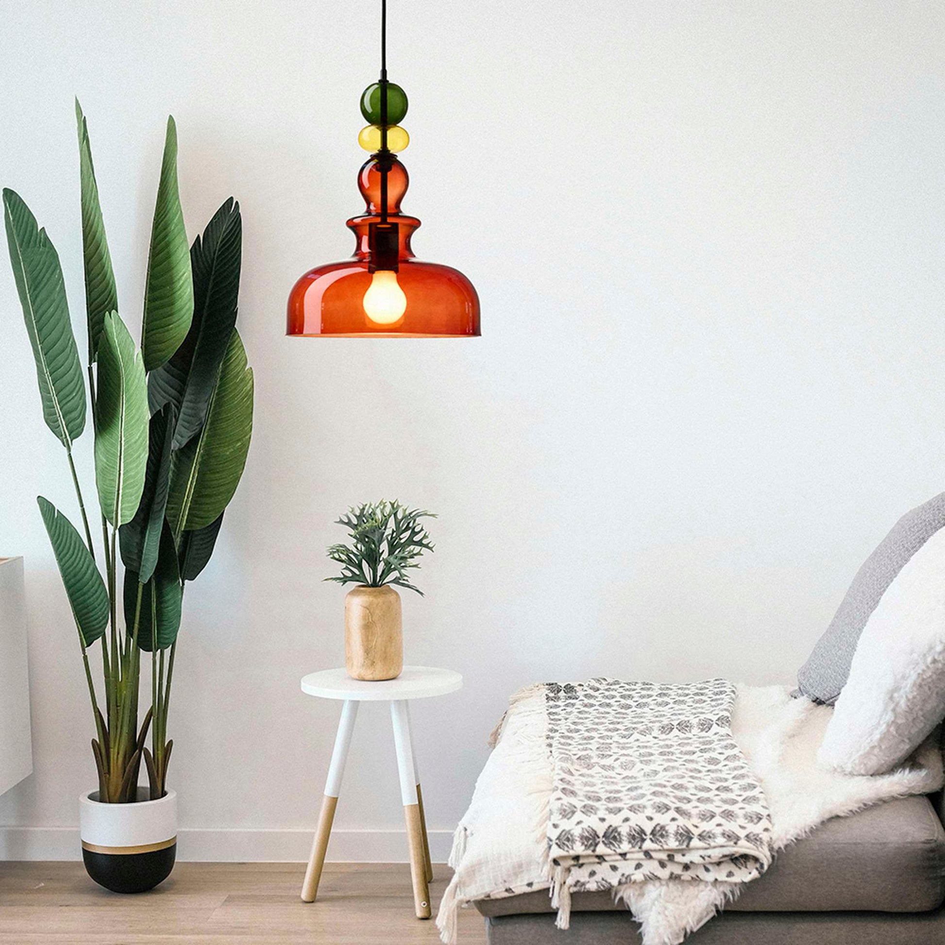 Freja Glaspendel Ø30 cm – champagne/gul/grøn