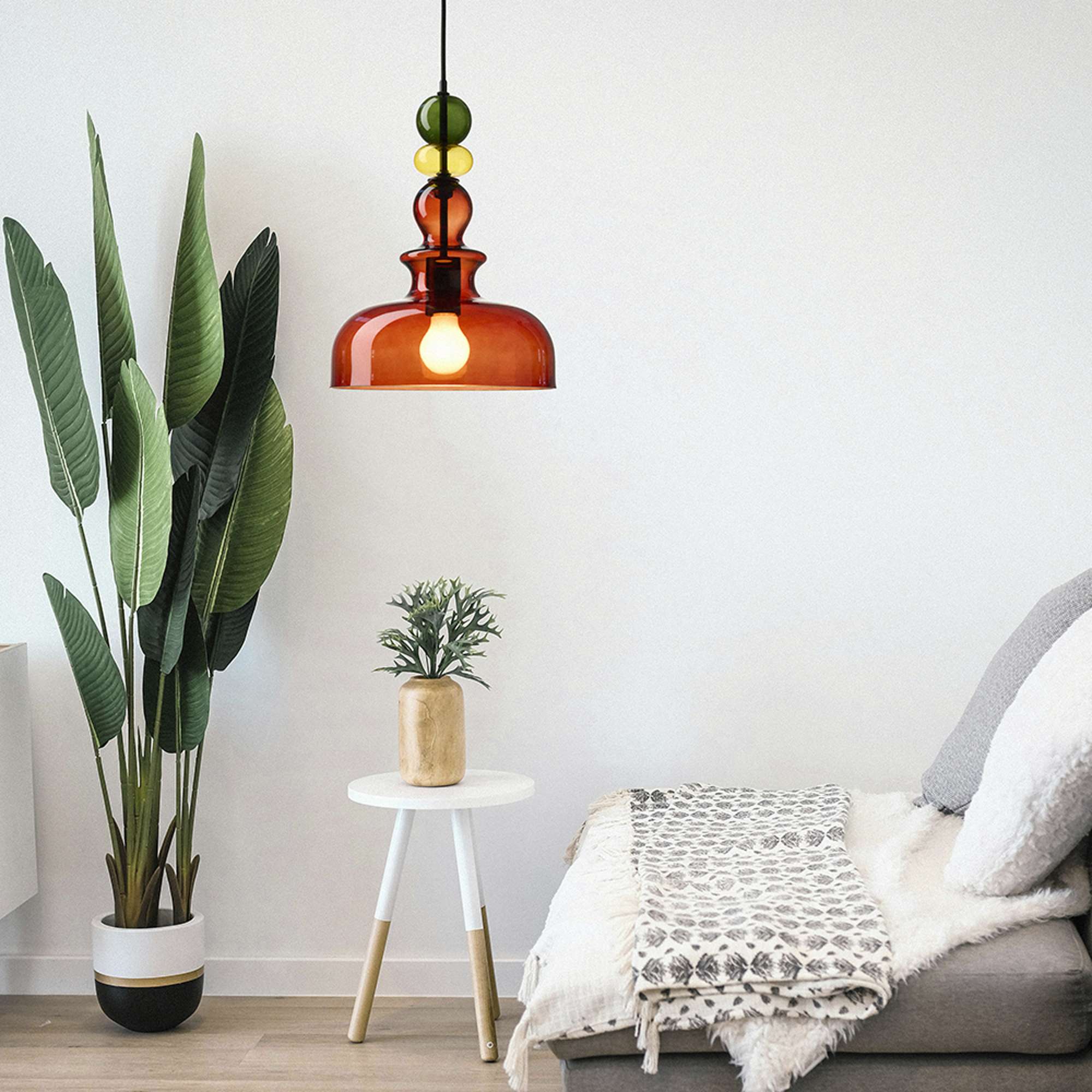 Freja Glaspendel Ø30 cm – champagne/gul/grøn