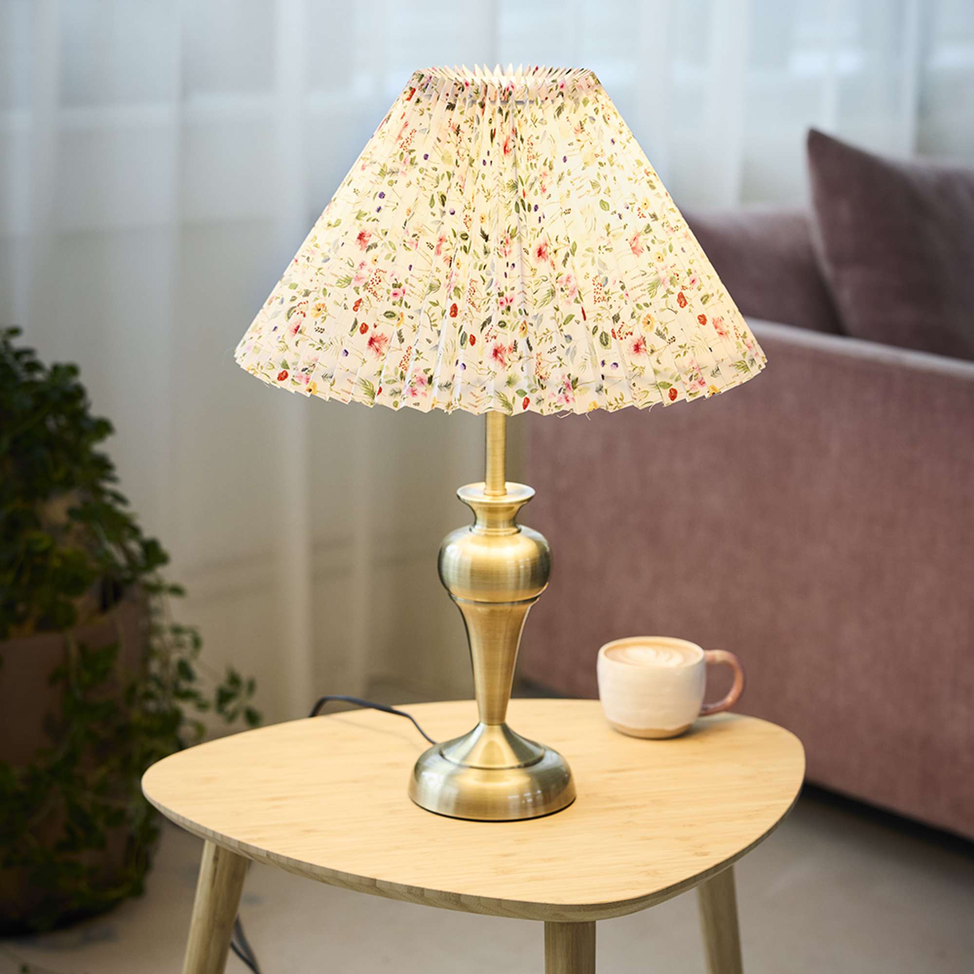 Blomster Eng Hacienda Plisse lampeskærm - grøn H22 cm