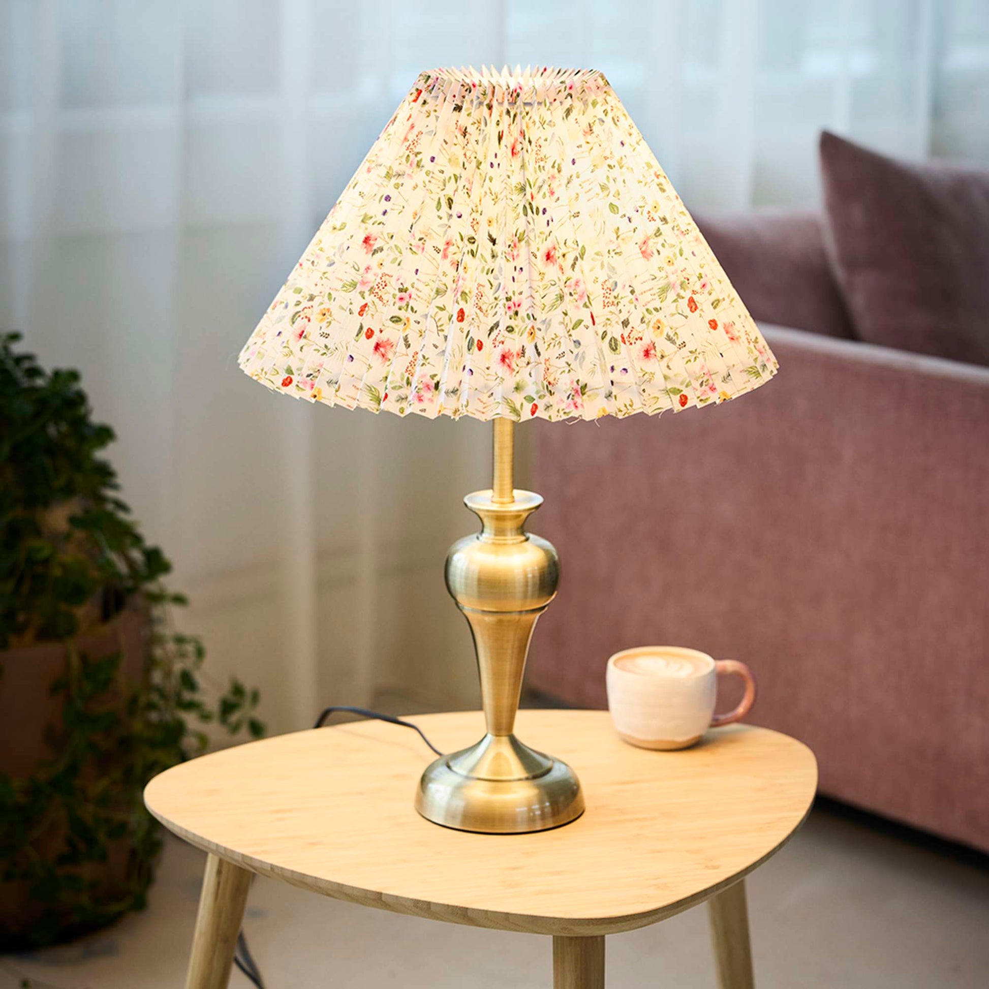 Blomster Eng Hacienda Plisse lampeskærm - grøn H22 cm