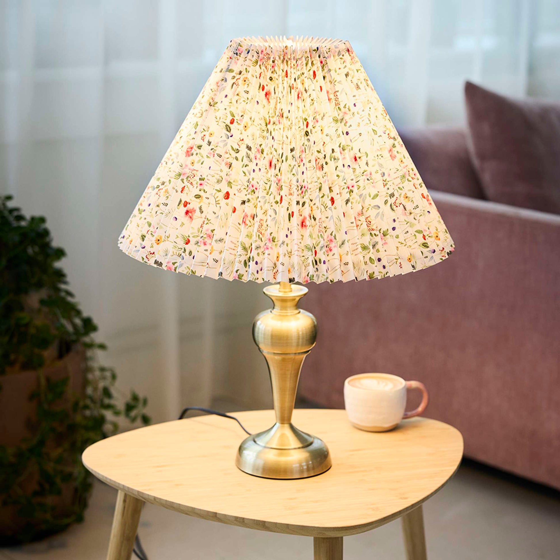 Blomster Eng Hacienda Plisse lampeskærm - grøn H27 cm