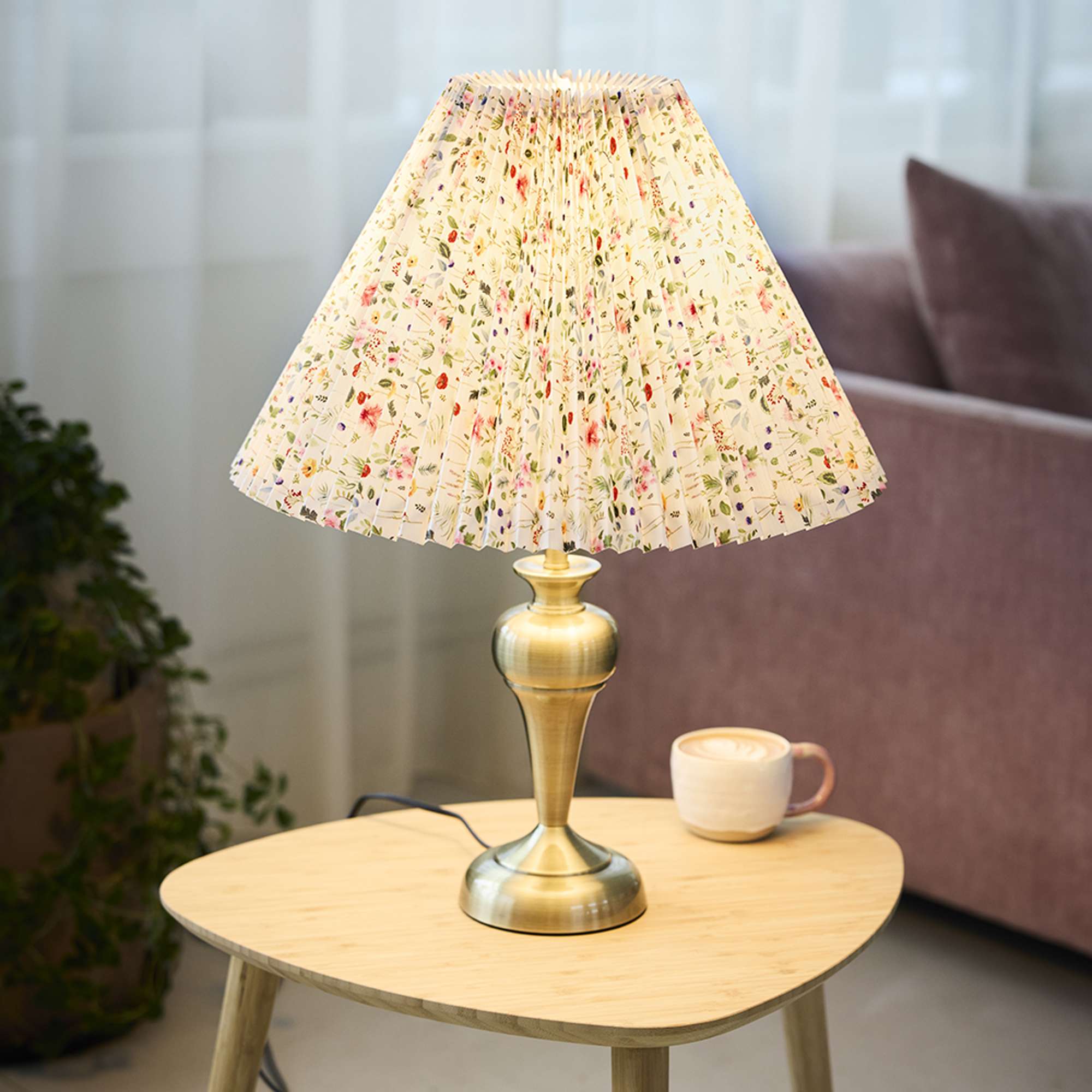 Blomster Eng Hacienda Plisse lampeskærm - grøn H27 cm